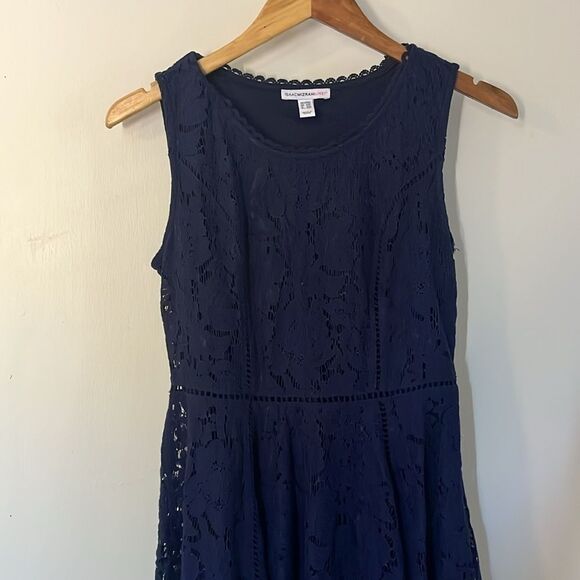 Isaac‎ Mizrahi Navy Blue Floral Lace Handkerchief Hem Midi Dress Sz XXS - Picture 3 of 10